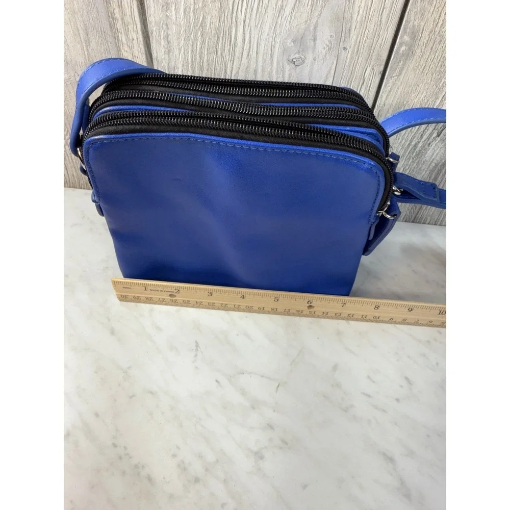 Royal Blue Triple Zip Crossbody Bag Faux Leather Small Messenger Shoulder Bag